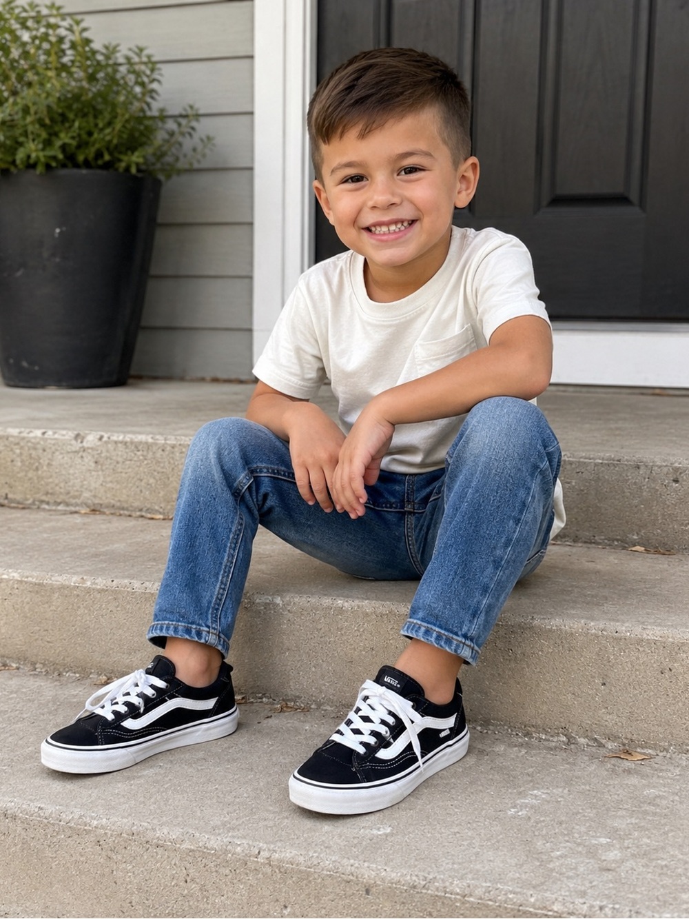 Vans Kids Black & White Low-Top Sneakers Youth Size 3.5